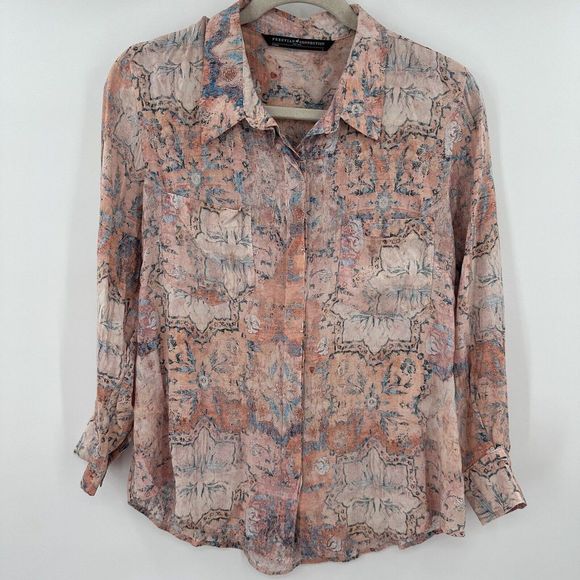 Peruvian Connection Tops - Peruvian Connection Semi Sheer Multi Color Long Sleeve Button Front Blouse Sz Lg